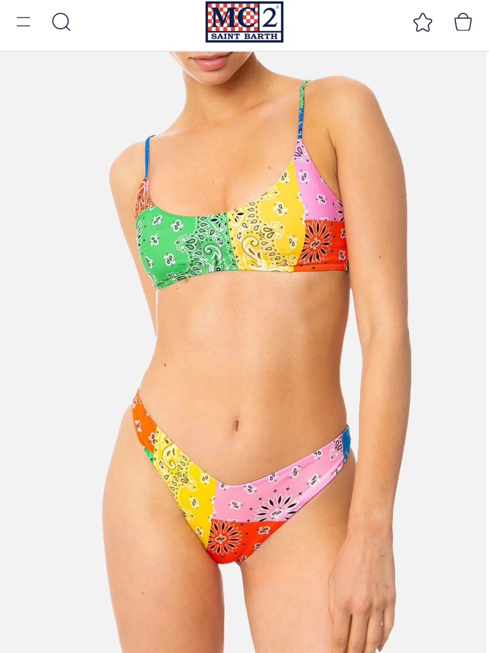 MC2 Saint Barth JUDY NAOMI MULTICOLOR BANDANA PRINT BRALETTE BIKINI Set Swim M